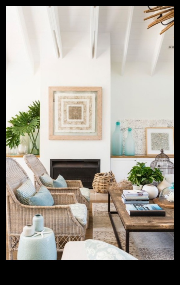 Kā izveidot piekrastes dzīvojamo istabu ar pīto dekoru idejām?