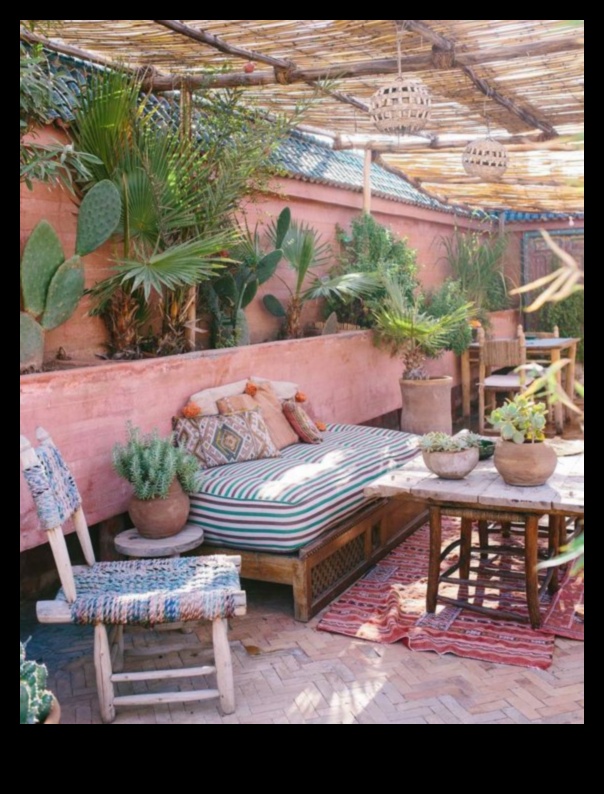 Kādas ir Marokas pufu idejas Boho iedvesmotai āra atpūtas zonai?